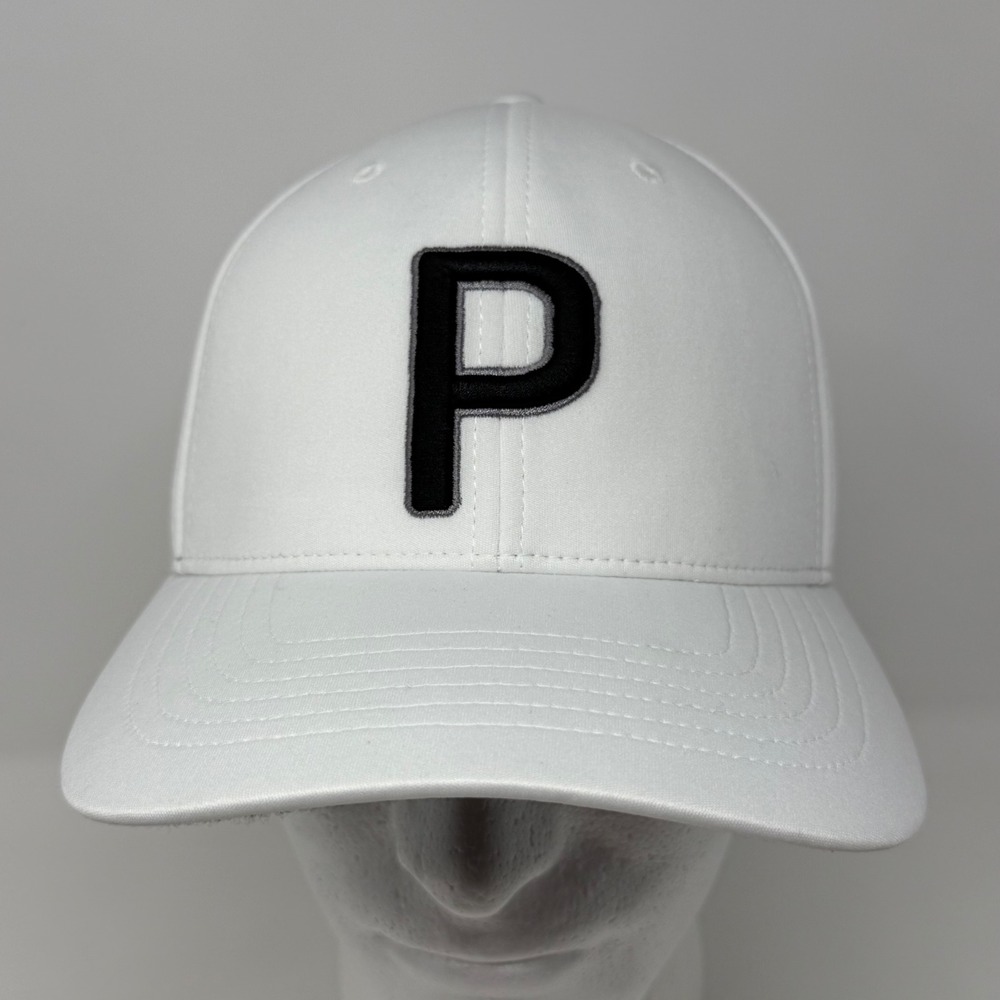 Puma Golf Mens P Snapback Hat White Pumpkin Ridge Flexfit 110 Adjustable Cap